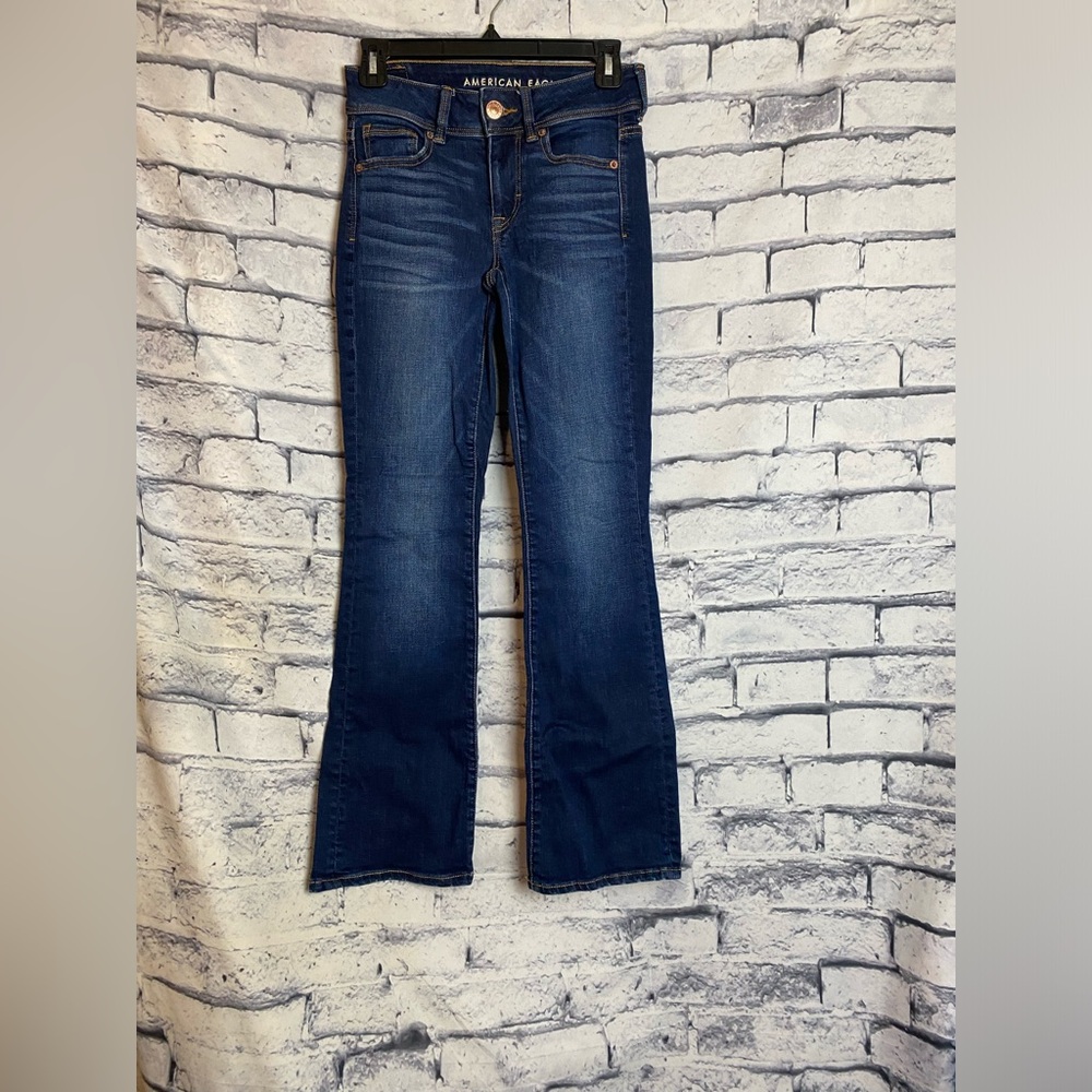 American Eagle Kick Boot Jeans Women's 0 Short Blue Medium Wash Low Rise
